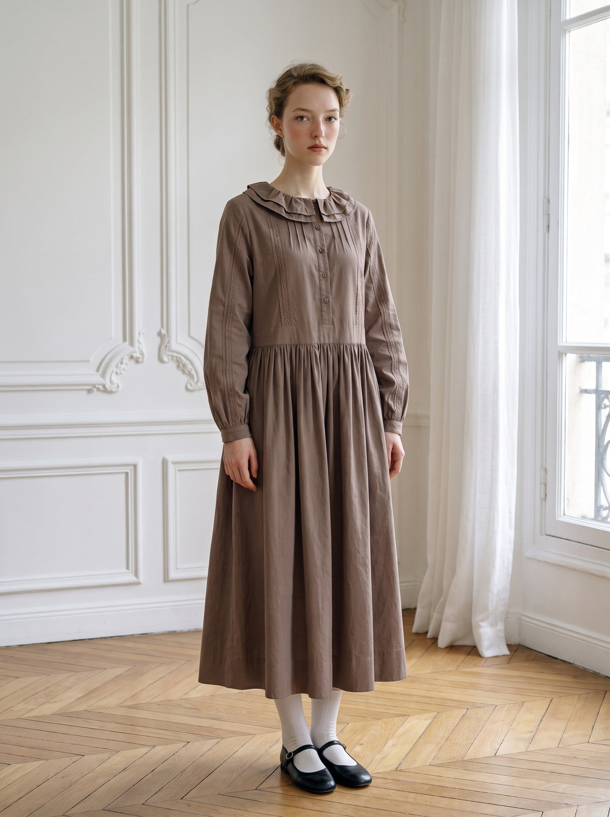 Double-Collar Lace-Trim Dress