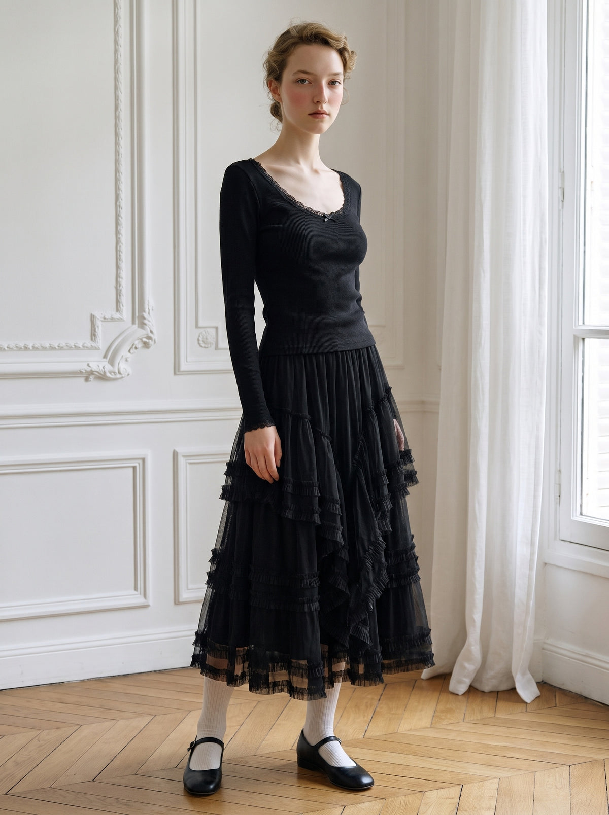 Lace-Trim Bow Base-Layer Tee