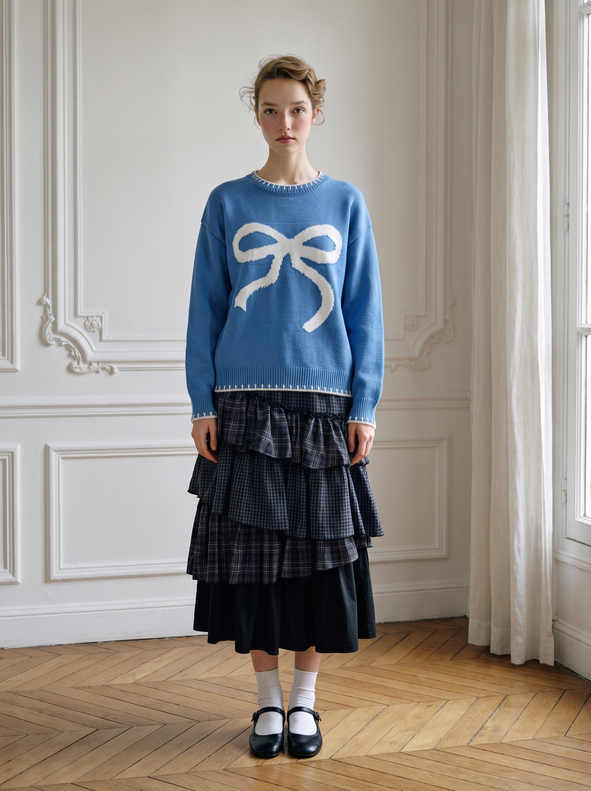 Color-Block Bow Sweater 着用コーデ
