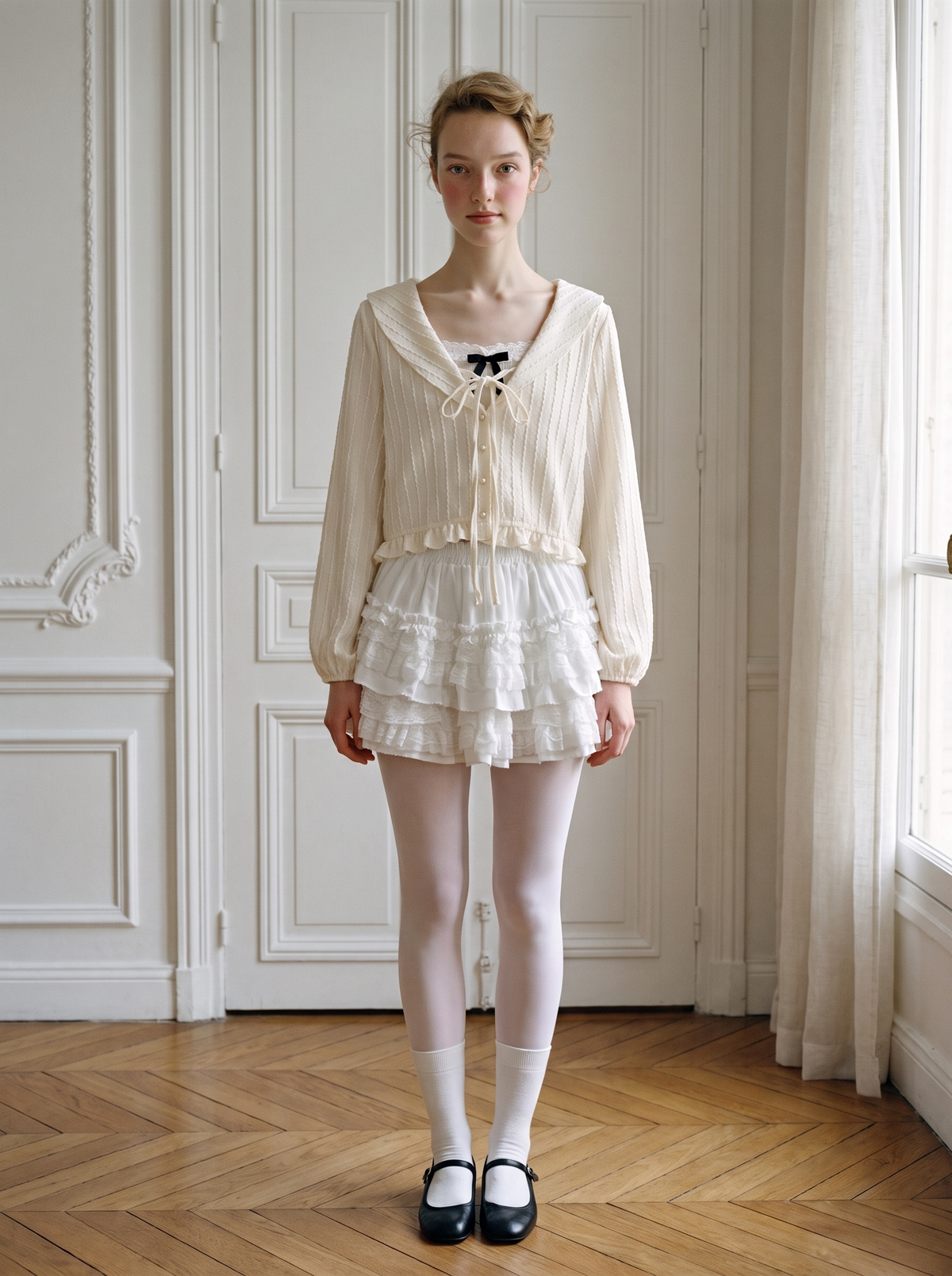Bow Doll-Collar Cami & Cardigan
