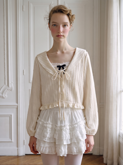 Bow Doll-Collar Cami & Cardigan