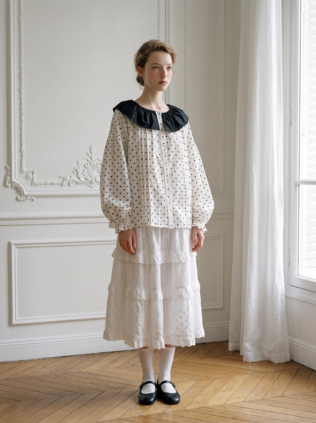 Polka-Dot Ribbon Blouse