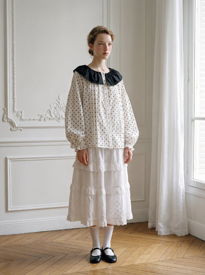 Polka-Dot Ribbon Blouse