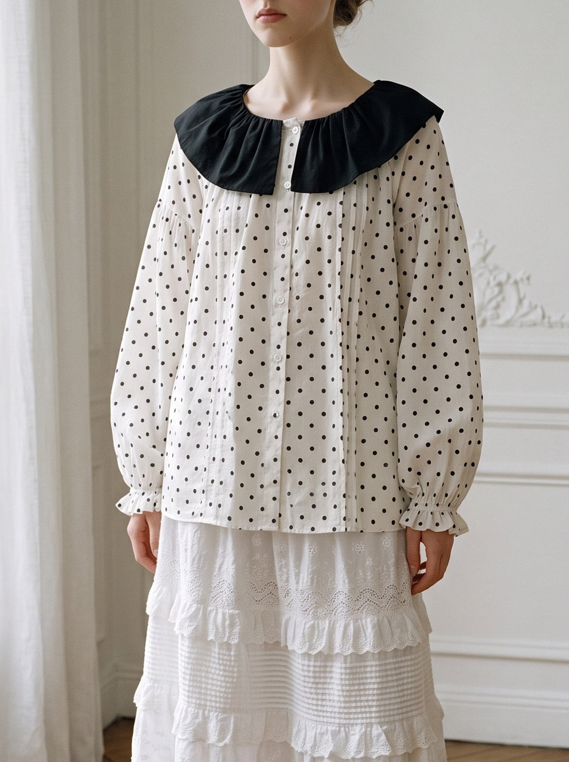 Polka-Dot Ribbon Blouse