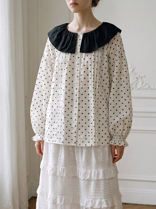 Polka-Dot Ribbon Blouse