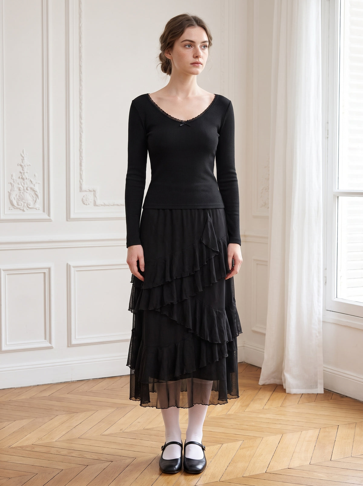 Lace-Trim Bow Base-Layer Tee