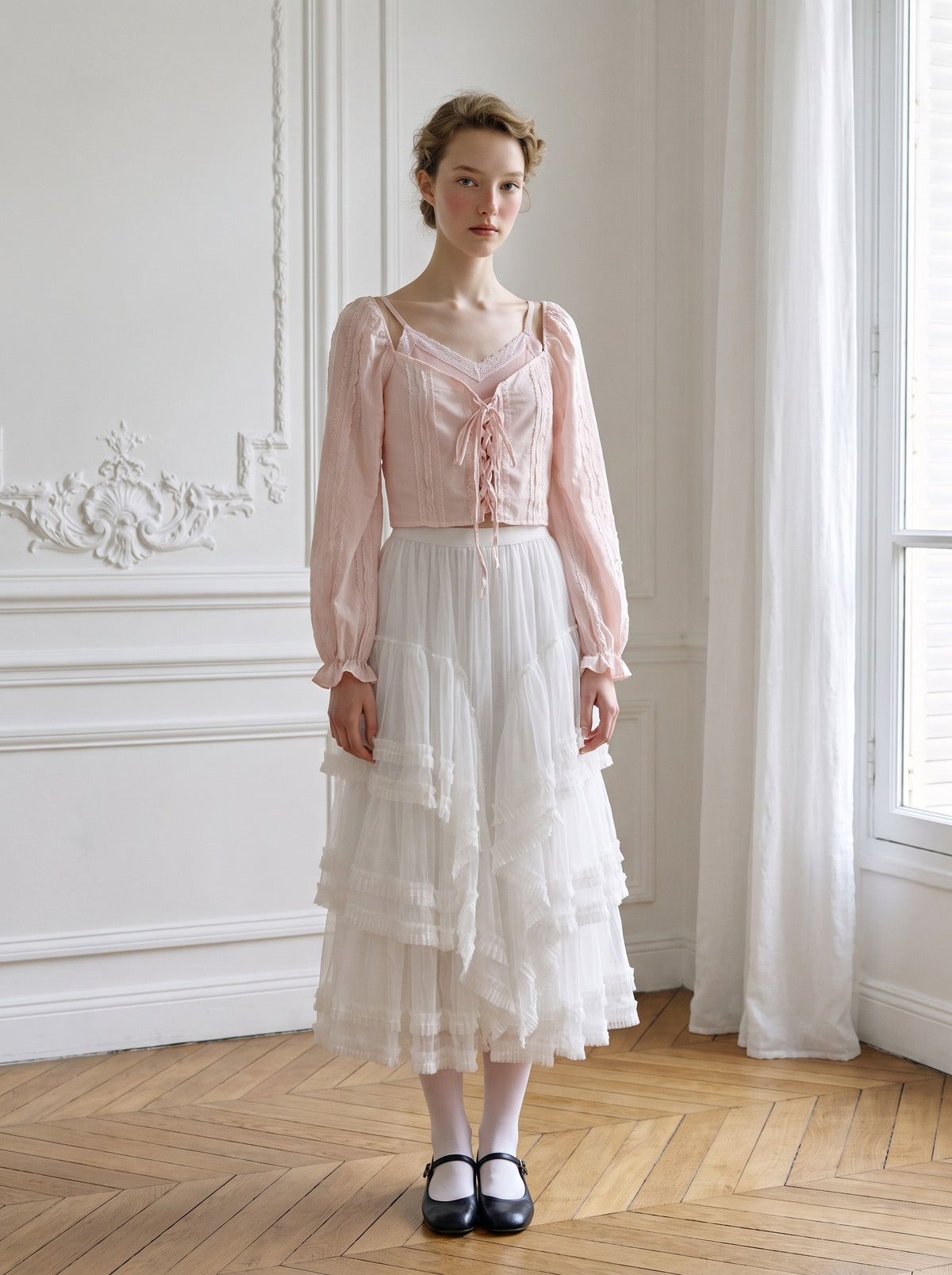 Tie-Strap Layered-Look Blouse 着用コーデ