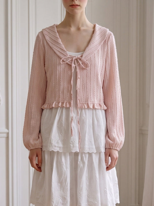 Bow Doll-Collar Cami & Cardigan