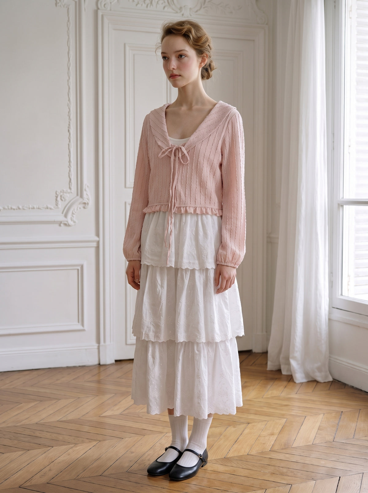 Bow Doll-Collar Cami & Cardigan
