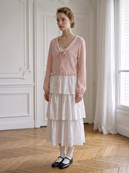 Bow Doll-Collar Cami & Cardigan