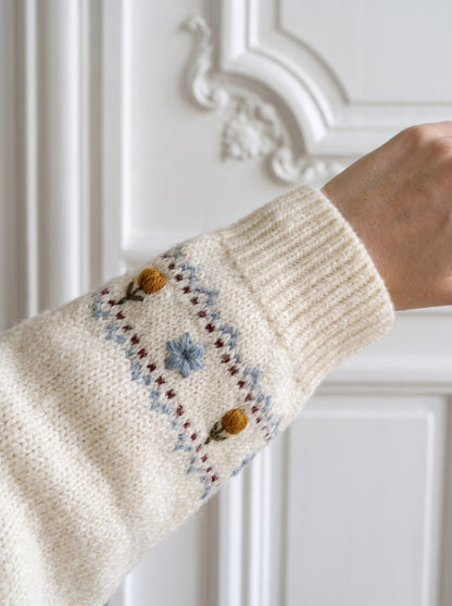 刺繍ニット カーディガン 袖ディテール