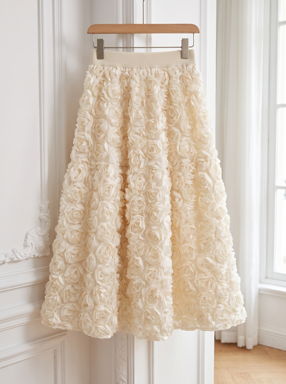 3D Floral A-Line Maxi Skirt apricot
