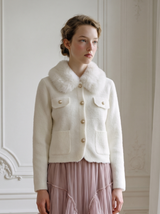 Faux-Fur Collar Knit Jacket white